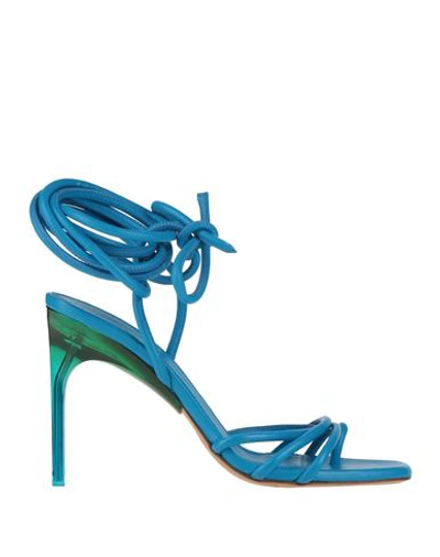 Off-white Woman Sandals Azure Size 11 Soft Leather In Blue