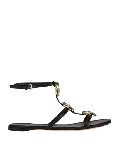 Giambattista Valli Woman Sandals Black Size 5 Soft Leather, Textile Fibers