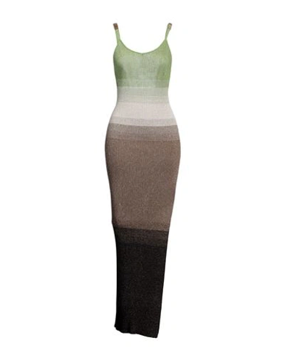Gcds Woman Maxi Dress Brown Size L Viscose, Metallic Fiber, Polyester, Polyamide