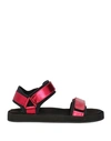 The Row Hook And Loop Metallic Leather And Neoprene Sandals In Red