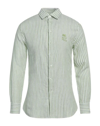 Etro Man Shirt Light Green Size 16 Linen