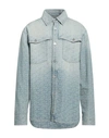 Balmain Jacquard Monogram Button Down Shirt In Blue Jeans In Blue