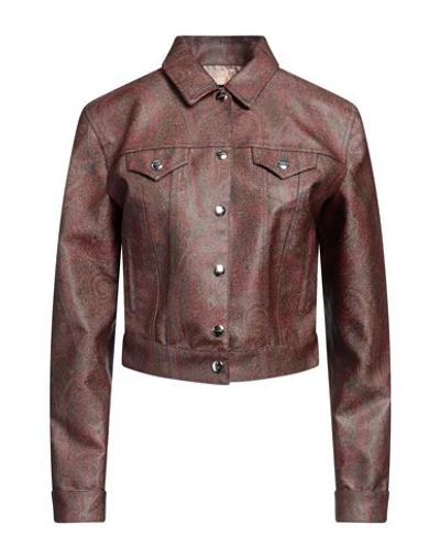 Etro Cropped Paisley-print Coated Cotton-blend Canvas Jacket In Brown