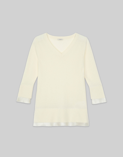Lafayette 148 Wool-cashmere Silk Trimmed Sweater In White