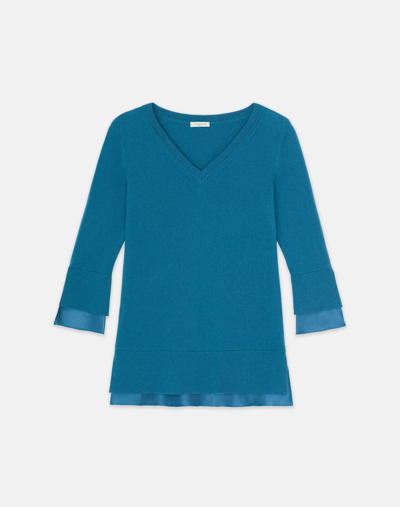 Lafayette 148 Wool-cashmere Silk Trimmed Sweater In Blue