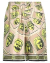 Versace Twill Silk Shorts Masks Print Detail In Beige