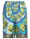 Versace Le Maschere Print Silk Shorts In Blue