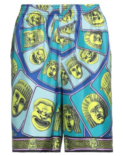 VERSACE VERSACE MAN SHORTS & BERMUDA SHORTS SKY BLUE SIZE 32 SILK