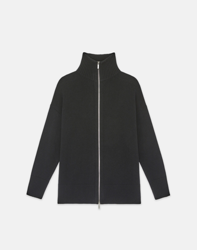 Lafayette 148 Wool-cashmere Zip Front Cardigan In Black