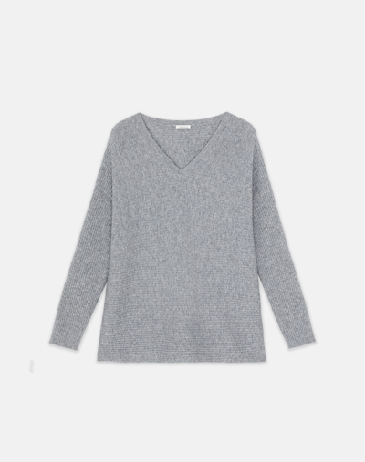 Lafayette 148 Woolcashmere Ribbed V-neck Sweater In Grey