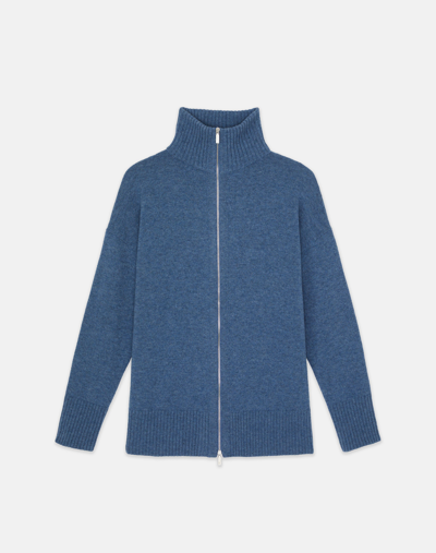 Lafayette 148 Wool-cashmere Zip Front Cardigan In Denim