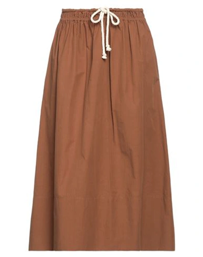 Jil Sander Woman Midi Skirt Tan Size 6 Cotton In Brown