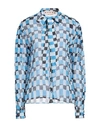 Marni Woman Shirt Azure Size 8 Silk In Blue