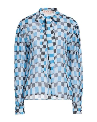 Marni Woman Shirt Azure Size 8 Silk In Blue