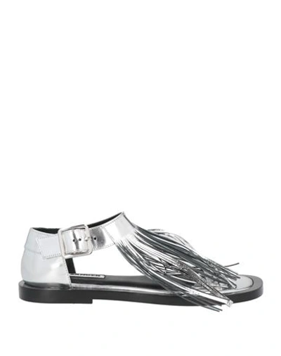 Jil Sander Mirror Leather Sandal In Silver