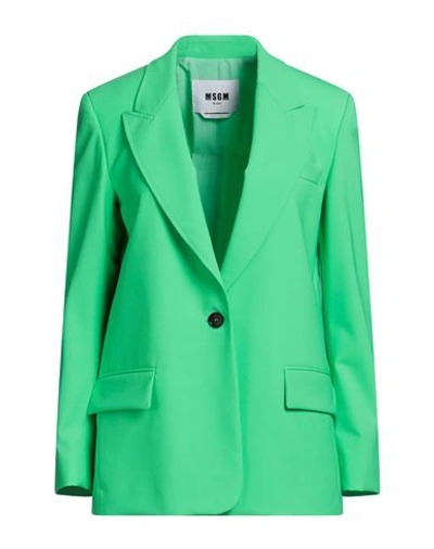 Msgm Woman Blazer Green Size 10 Virgin Wool, Elastane, Polyester