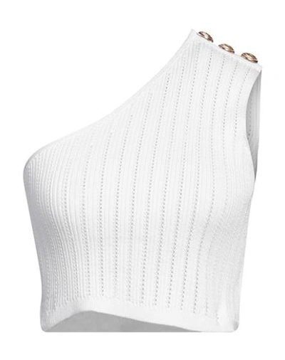 Balmain Woman Top White Size 8 Viscose, Metallized Polyamide