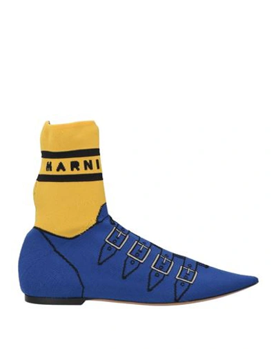 Marni Woman Ankle Boots Blue Size 10 Textile Fibers, Soft Leather