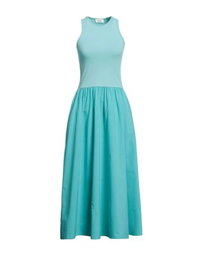 Ottod'ame Woman Maxi Dress Turquoise Size 6 Cotton, Viscose, Elastane In Blue