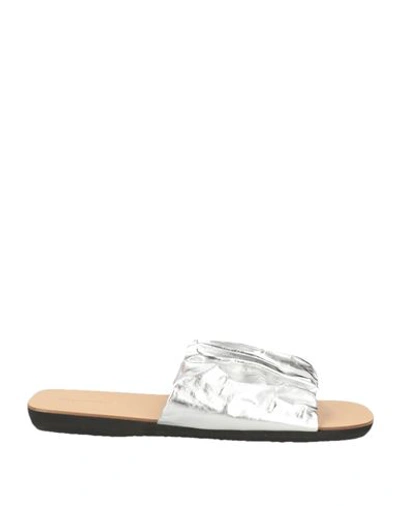 Jil Sander Woman Sandals Silver Size 11 Calfskin