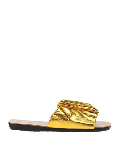 Jil Sander Woman Sandals Gold Size 10.5 Calfskin