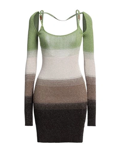 Gcds Woman Mini Dress Green Size M Viscose, Polyester, Metallic Fiber