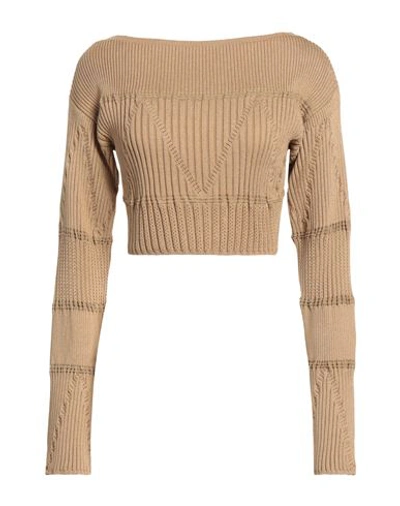 Balmain Woman Sweater Camel Size 6 Viscose, Polyamide In Beige