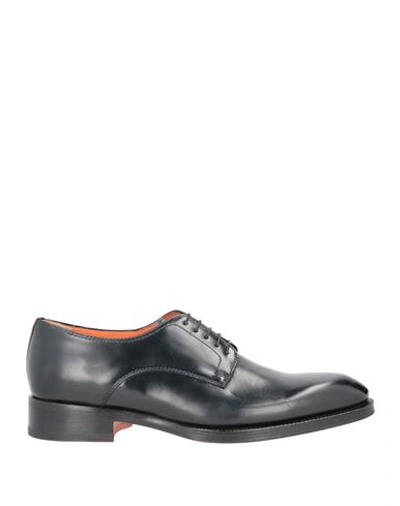 Santoni Man Lace-up Shoes Black Size 10.5 Soft Leather