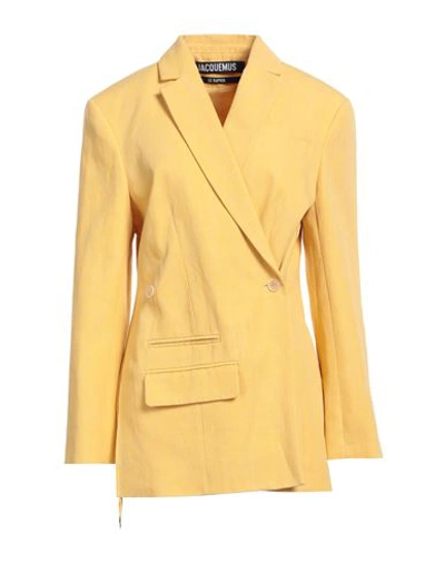 JACQUEMUS JACQUEMUS WOMAN BLAZER YELLOW SIZE 8 LINEN, VISCOSE, POLYESTER