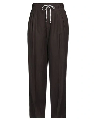 Maison Margiela Woman Pants Chocolate Brown Size 12 Wool, Linen