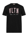 Valentino Cotton Crewneck T-shirt With Vltn Print In Black