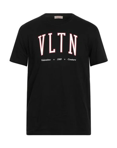 Valentino Cotton Crewneck T-shirt With Vltn Print In Nero