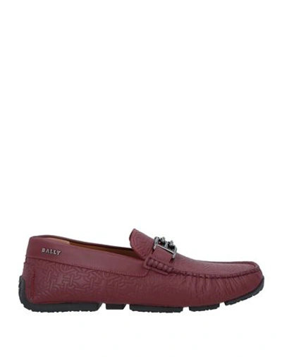 Bally Man Loafers Burgundy Size 8 Calfskin In Red