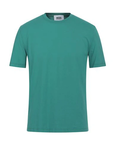 Alpha Studio Man T-shirt Green Size 42 Cotton, Elastane