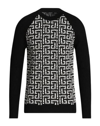 Balmain Man Sweater Black Size M Virgin Wool, Cotton, Polyamide