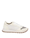 Brunello Cucinelli Woman Sneakers Cream Size 8 Soft Leather, Textile Fibers In White