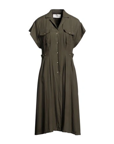 Celine Woman Midi Dress Military Green Size 8 Viscose