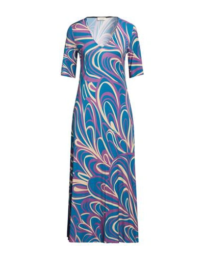 Siyu Woman Midi Dress Azure Size 8 Viscose, Elastane In Blue