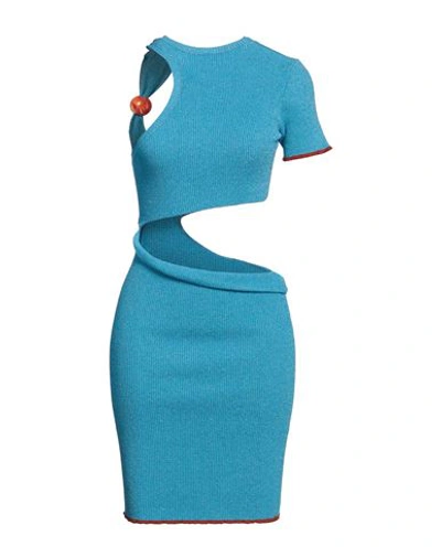 Jacquemus Woman Mini Dress Turquoise Size 6 Viscose, Polyamide, Polyester, Cotton In Blue