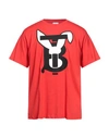 Burberry Man T-shirt Red Size L Cotton, Elastane