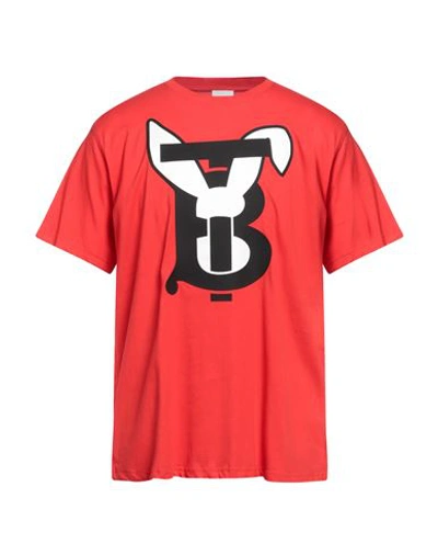 Burberry Man T-shirt Red Size M Cotton, Elastane