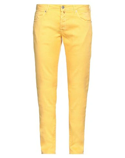 Incotex Man Pants Yellow Size 32 Linen, Cotton, Elastane