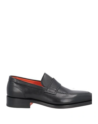 Santoni Man Loafers Black Size 6 Leather