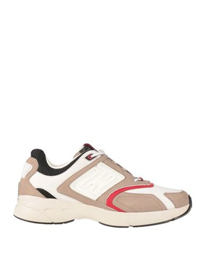 Fendi Man Sneakers White Size 9 Calfskin, Textile Fibers