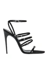 Saint Laurent Jerry Logo-embellished Leather-trimmed Satin Sandals In Black