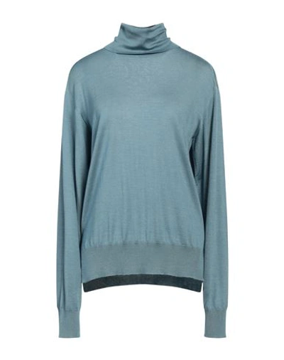 Jil Sander Woman Turtleneck Pastel Blue Size 10 Cashmere, Virgin Wool, Silk