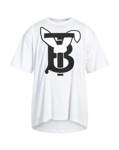 Burberry Man T-shirt White Size L Cotton, Elastane