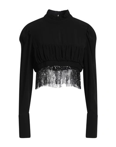 Rabanne Woman Top Black Size 8 Acetate, Viscose, Aluminum