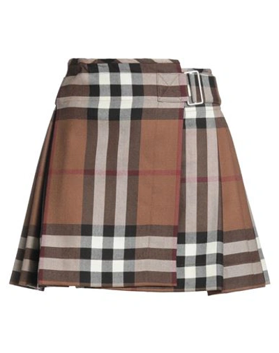 Burberry Woman Mini Skirt Brown Size 8 Wool