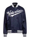 Valentino Embroidered Logo-patch Bomber Jacket In Navy Blue